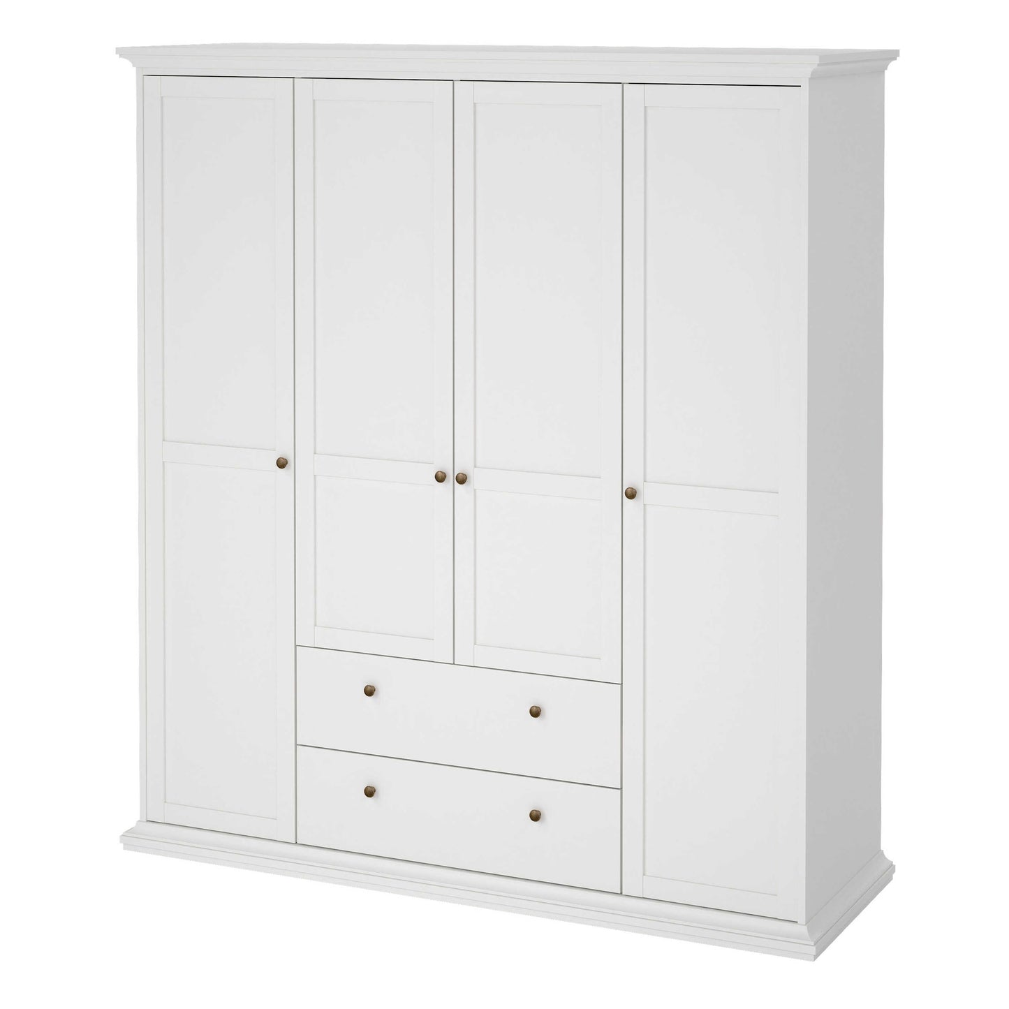 Osaka Farmhouse White Wooden Wardrobe 4 Doors 2 Drawers