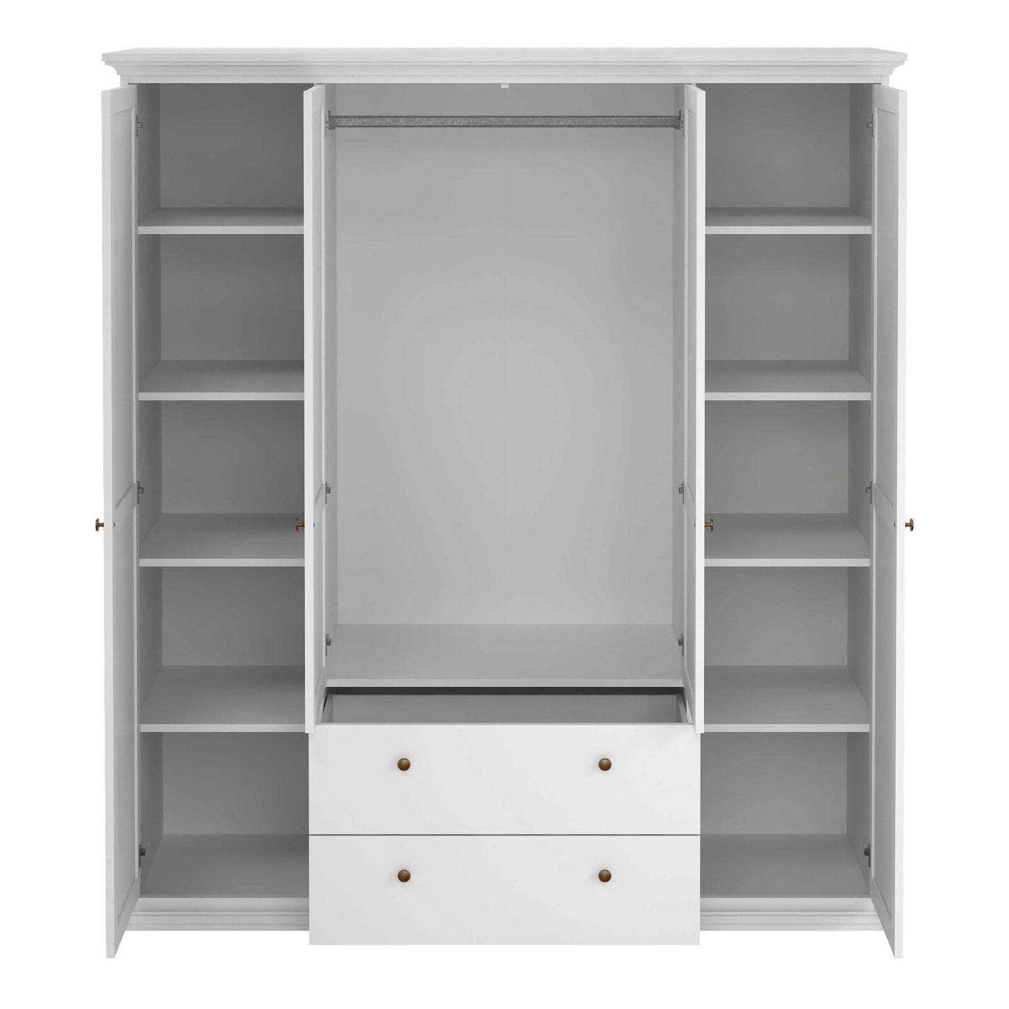 Osaka Farmhouse White Wooden Wardrobe 4 Doors 2 Drawers