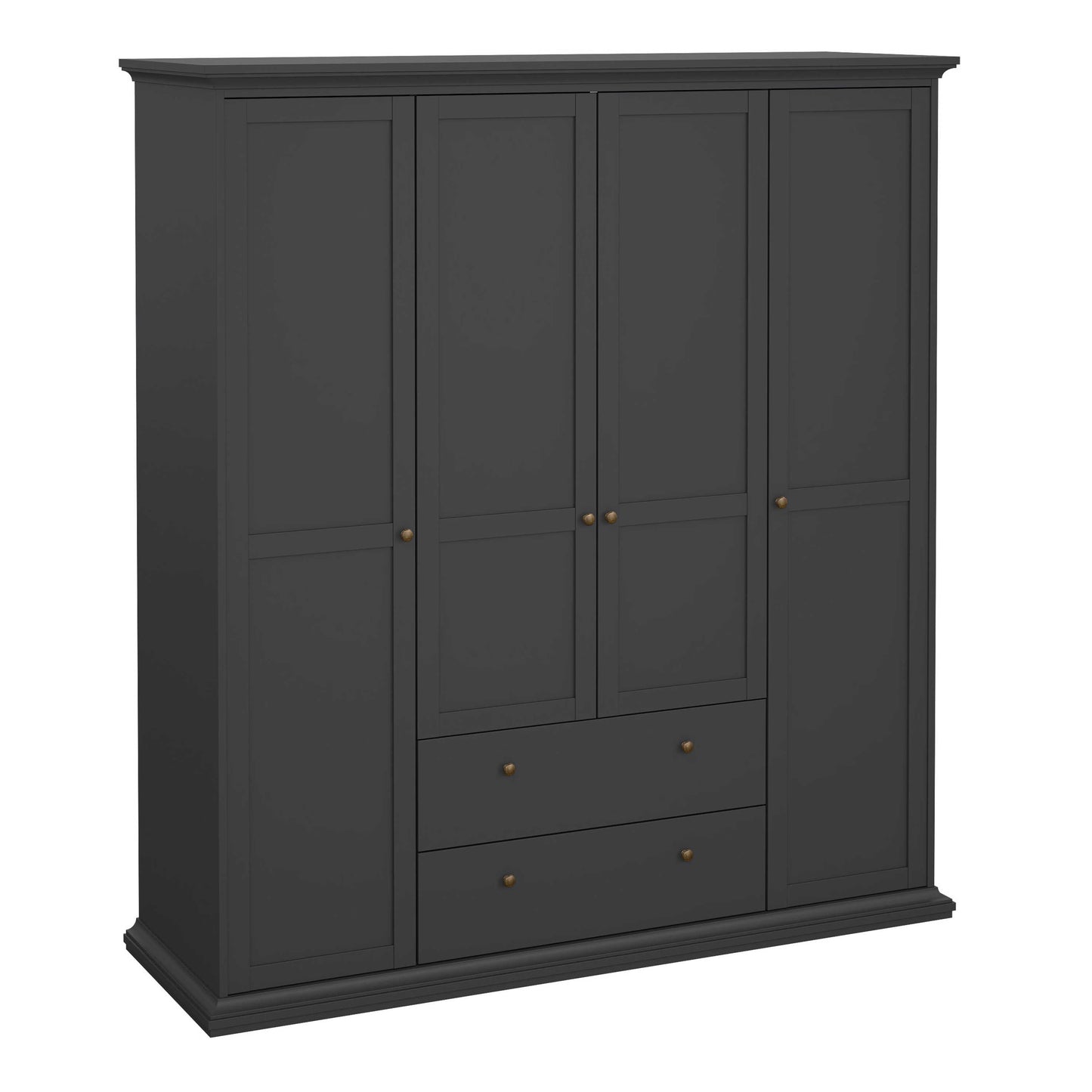 Osaka Farmhouse Dark Grey Wooden Wardrobe 4 Doors 2 Drawers