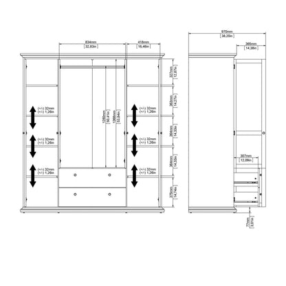 Osaka Farmhouse Dark Grey Wooden Wardrobe 4 Doors 2 Drawers