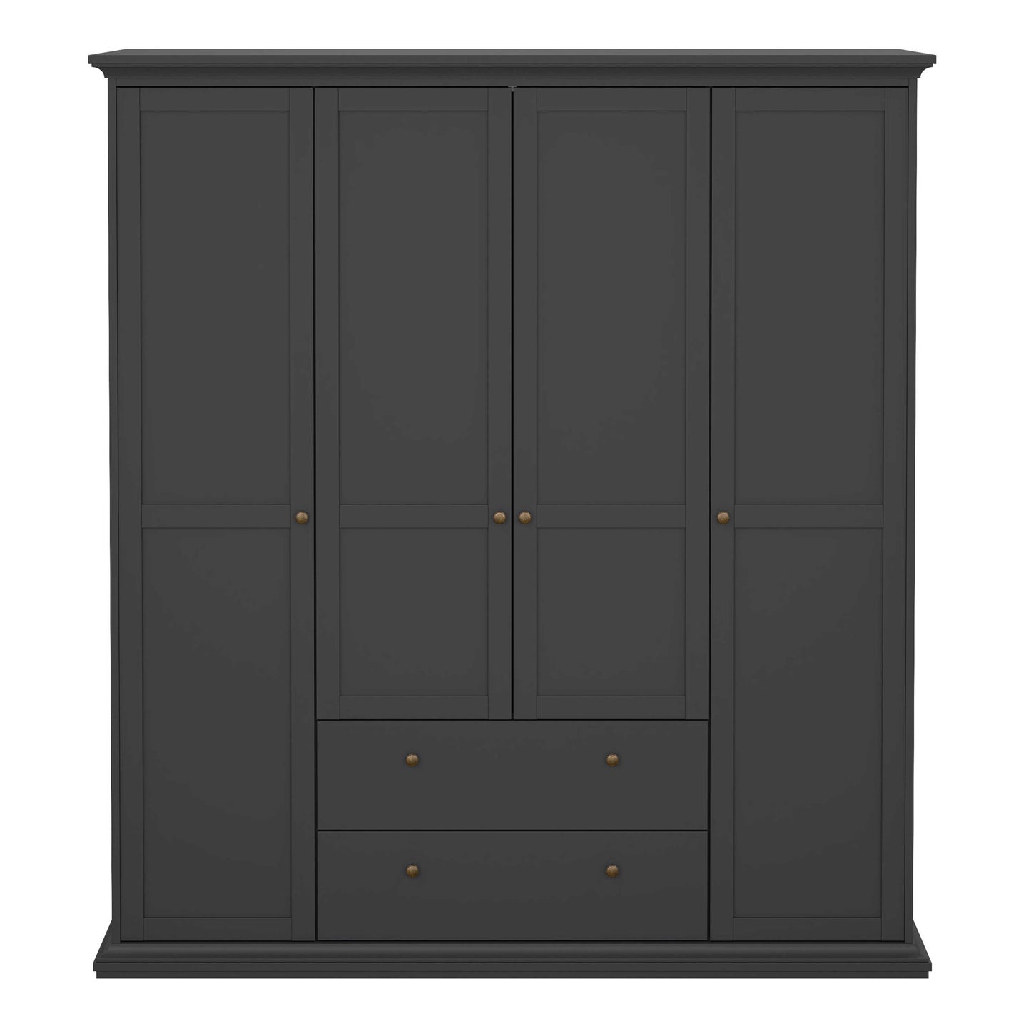 Osaka Farmhouse Dark Grey Wooden Wardrobe 4 Doors 2 Drawers