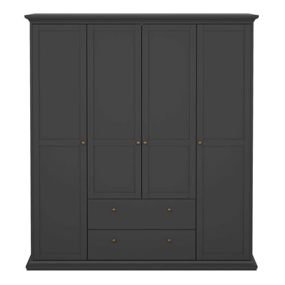 Osaka Farmhouse Dark Grey Wooden Wardrobe 4 Doors 2 Drawers
