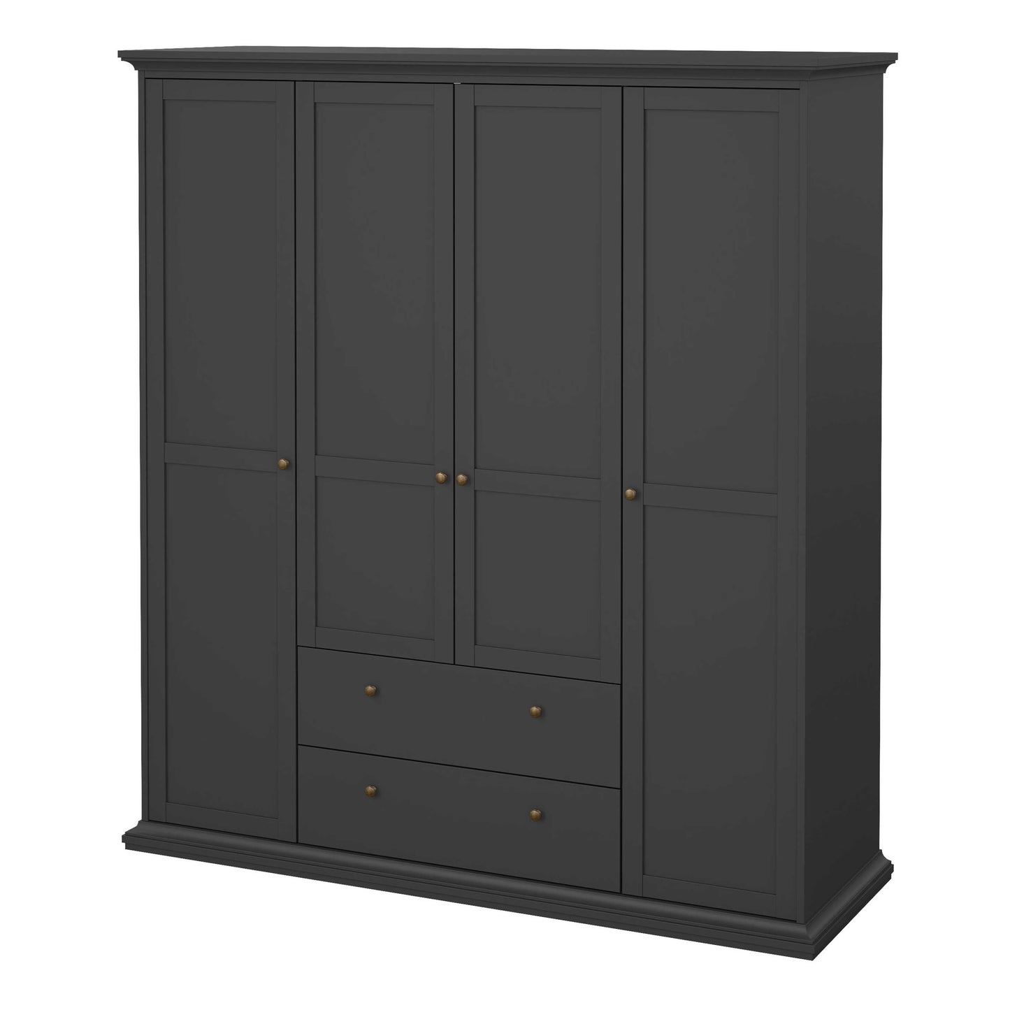 Osaka Farmhouse Dark Grey Wooden Wardrobe 4 Doors 2 Drawers
