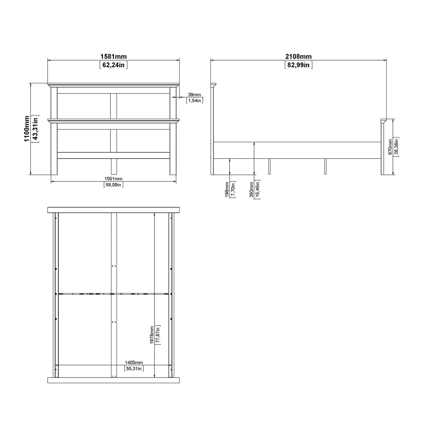 Osaka Double Bed Frame 4ft6 Farmhouse White Wood