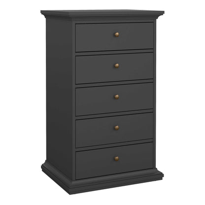 Osaka Tall Dark Farmhouse Grey Wooden Chest 5 Drawers