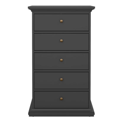 Osaka Tall Dark Farmhouse Grey Wooden Chest 5 Drawers
