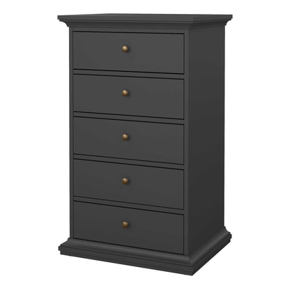 Osaka Tall Dark Farmhouse Grey Wooden Chest 5 Drawers