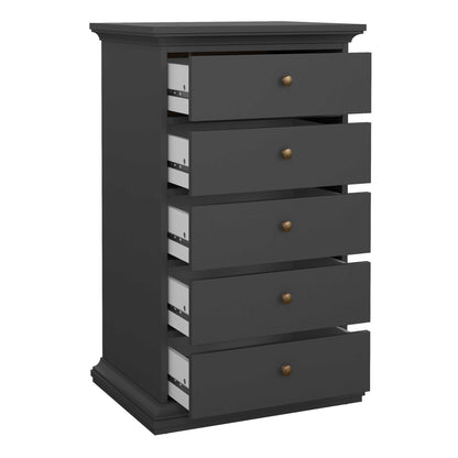 Osaka Tall Dark Farmhouse Grey Wooden Chest 5 Drawers
