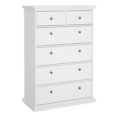 Osaka Tall Farmhouse White Wooden Chest 6 Drawers