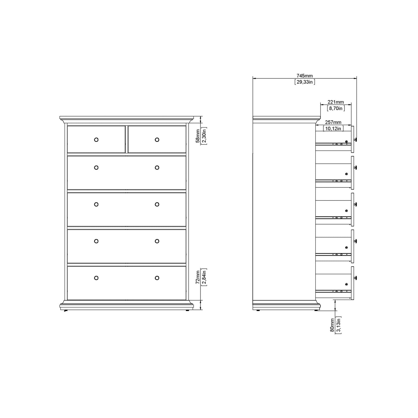 Osaka Tall Farmhouse White Wooden Chest 6 Drawers