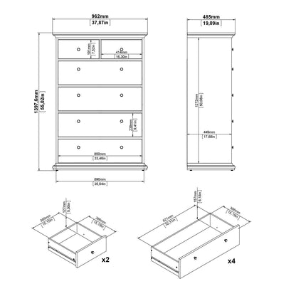 Osaka Farmhouse Dark Grey Wooden Chest 6 Drawers