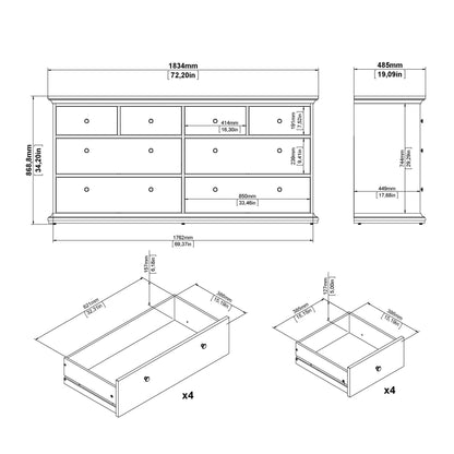 Osaka Farmhouse Wide White Wooden Chest 8 Drawers