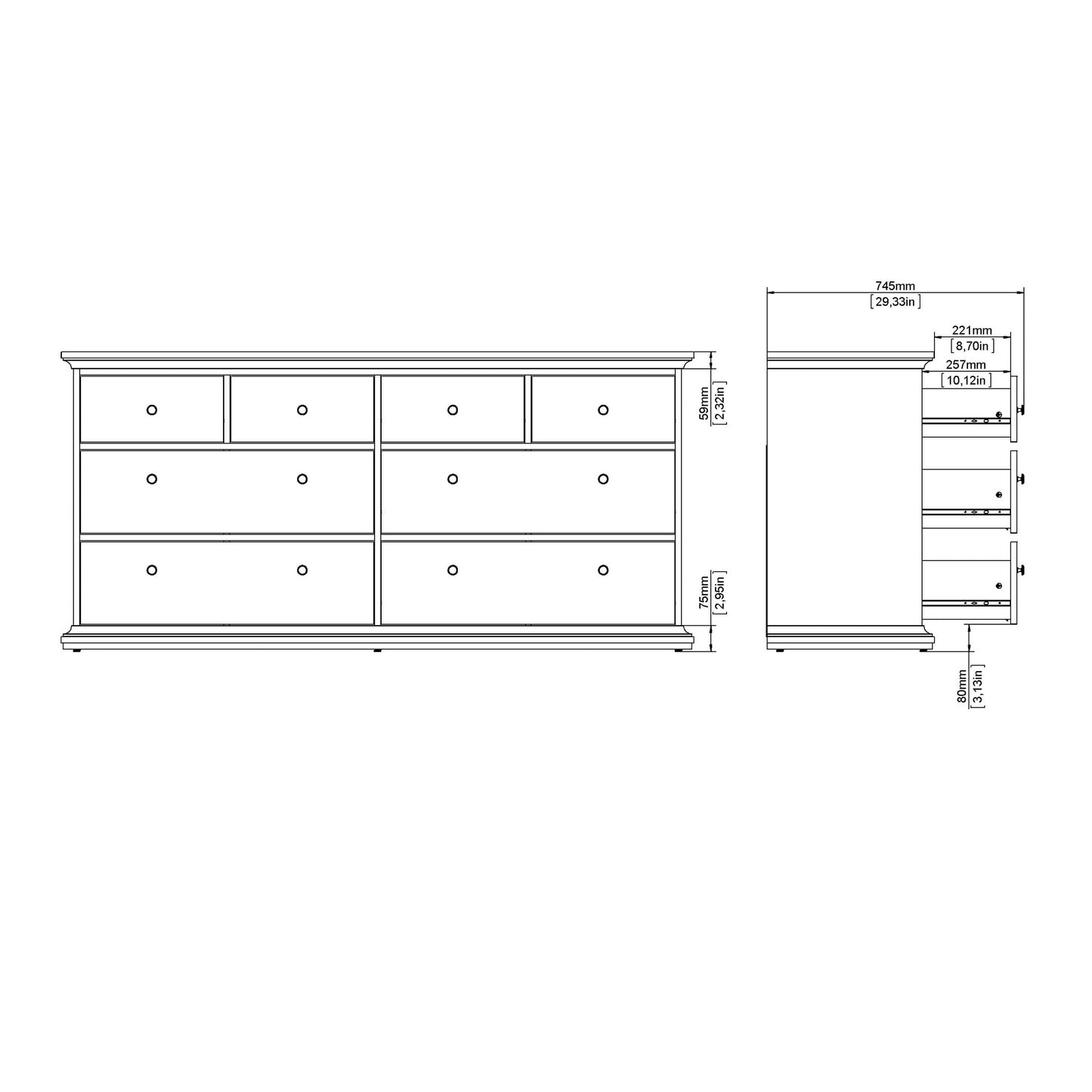 Osaka Farmhouse Wide White Wooden Chest 8 Drawers