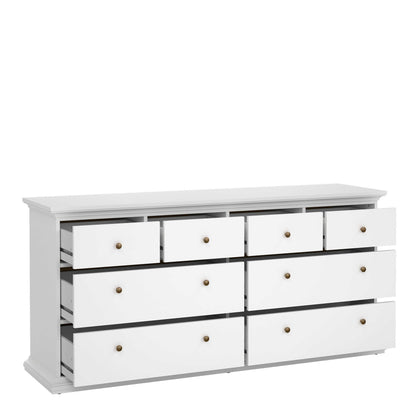 Osaka Farmhouse Wide White Wooden Chest 8 Drawers