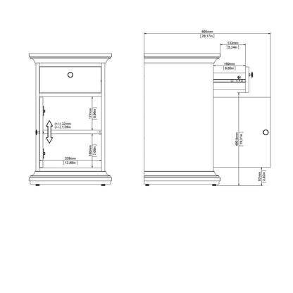 Osaka Farmhouse White Wooden Bedside Table 1 Door 1 Drawer