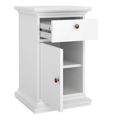 Osaka Farmhouse White Wooden Bedside Table 1 Door 1 Drawer