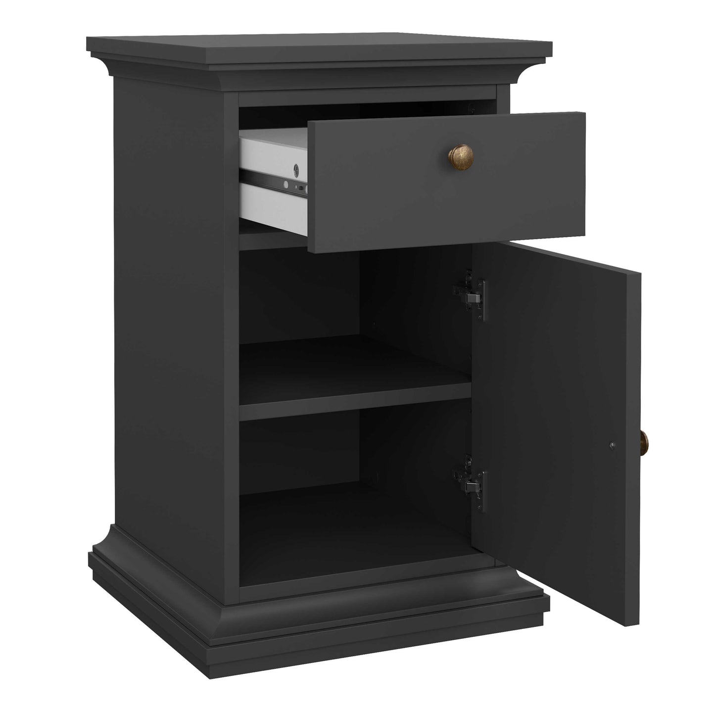 Osaka Farmhouse Dark Grey Wooden Bedside Table 1 Door 1 Drawer