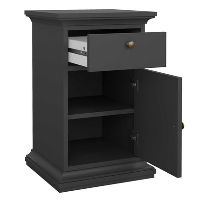 Osaka Farmhouse Dark Grey Wooden Bedside Table 1 Door 1 Drawer