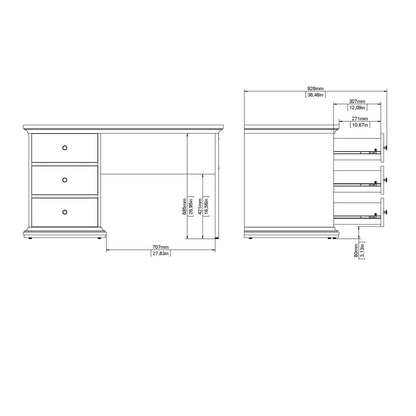 Osaka Farmhouse White Wooden Desk 3 Drawers