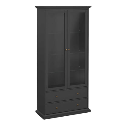 Osaka Farmhouse Dark Grey Wooden China Cabinet 2 Drawers 2 Doors 3 Shelves