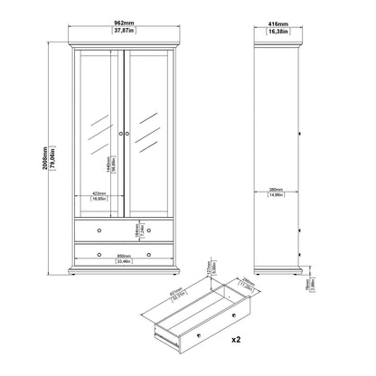 Osaka Farmhouse Dark Grey Wooden China Cabinet 2 Drawers 2 Doors 3 Shelves