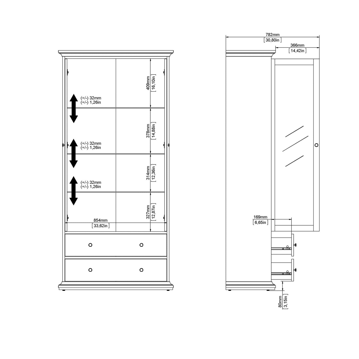 Osaka Farmhouse Dark Grey Wooden China Cabinet 2 Drawers 2 Doors 3 Shelves