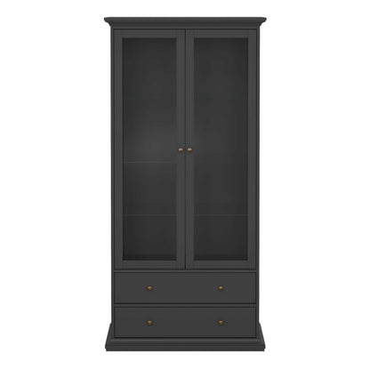Osaka Farmhouse Dark Grey Wooden China Cabinet 2 Drawers 2 Doors 3 Shelves