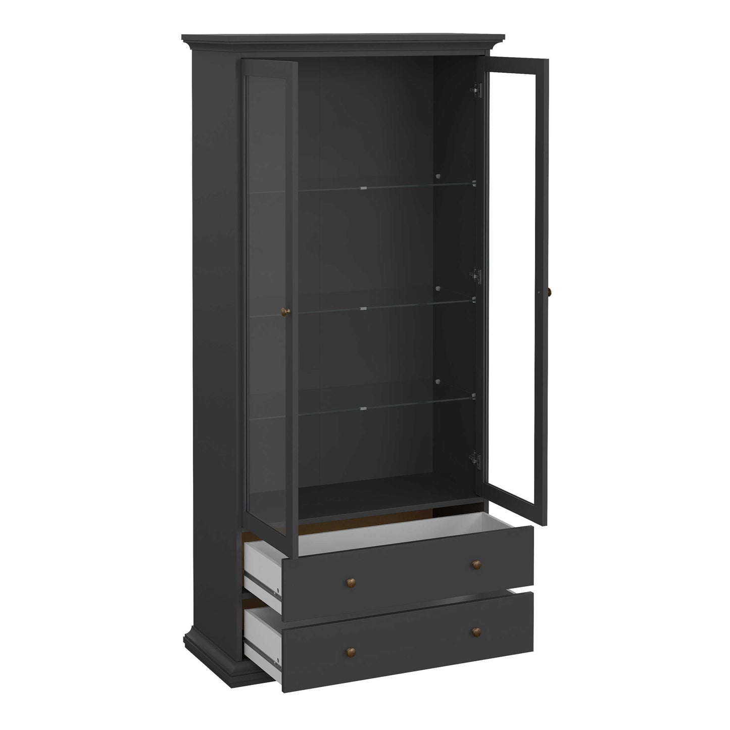 Osaka Farmhouse Dark Grey Wooden China Cabinet 2 Drawers 2 Doors 3 Shelves