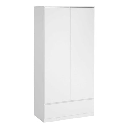 Budapest White Wooden Wardrobe 2 Doors 1 Drawer