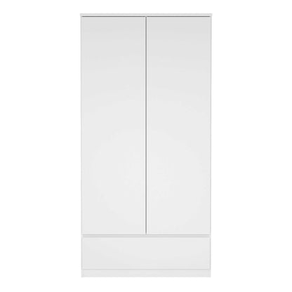Budapest White Wooden Wardrobe 2 Doors 1 Drawer