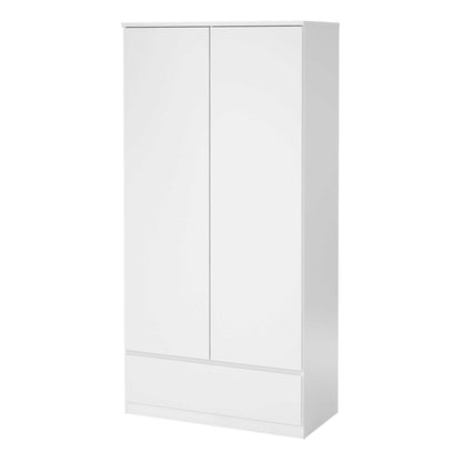 Budapest White Wooden Wardrobe 2 Doors 1 Drawer