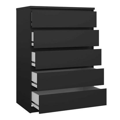 Budapest Matt Black Wooden Chest 5 Drawers