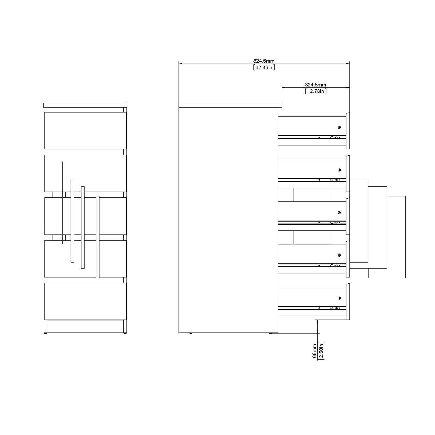 Budapest Matt Black Wooden Narrow Chest 5 Drawers