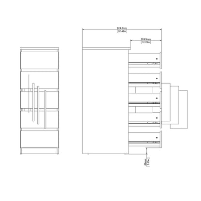 Budapest Matt Black Wooden Narrow Chest 5 Drawers