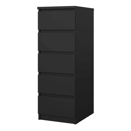 Budapest Matt Black Wooden Narrow Chest 5 Drawers