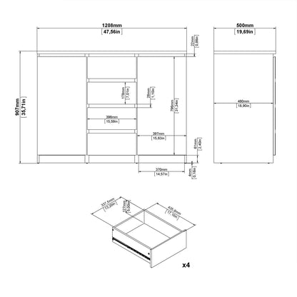Budapest Matt Black Wooden Sideboard 4 Drawers 2 Doors