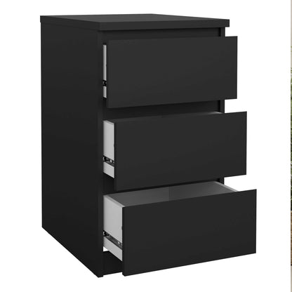 Budapest Matt Black Wooden Bedside Table 3 Drawers