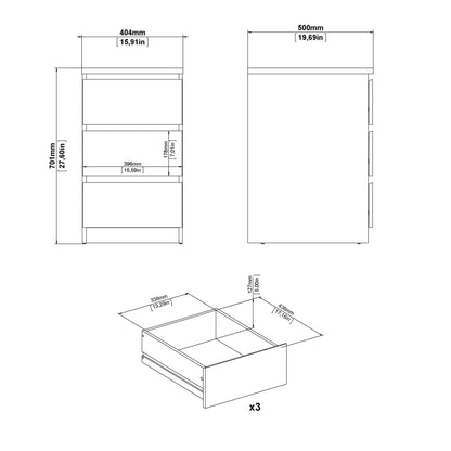 Budapest Matt Black Wooden Bedside Table 3 Drawers