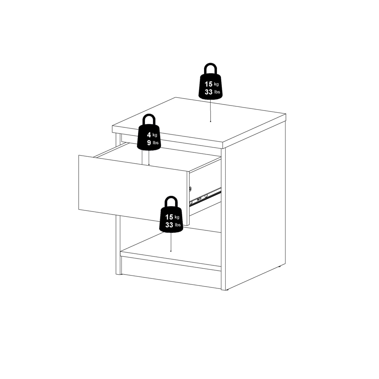 Budapest Matt Black Wood Bedside Table 1 Drawer 1 Shelf