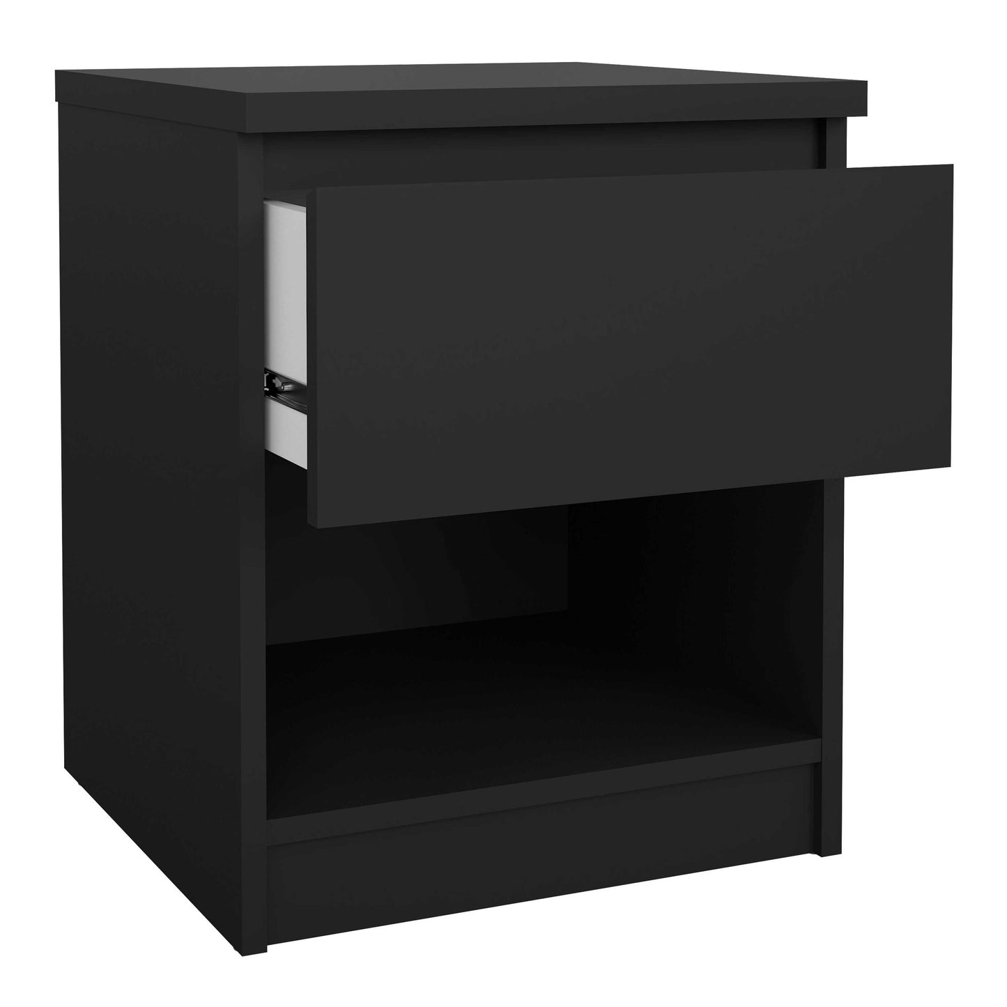 Budapest Matt Black Wood Bedside Table 1 Drawer 1 Shelf