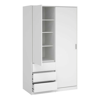 Budapest White Wooden Wardrobe 2 Doors 3 Drawers