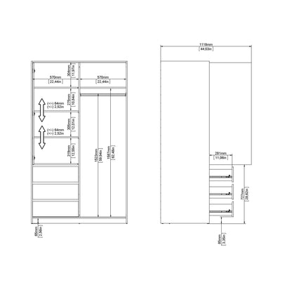 Budapest White Wooden Wardrobe 2 Doors 3 Drawers