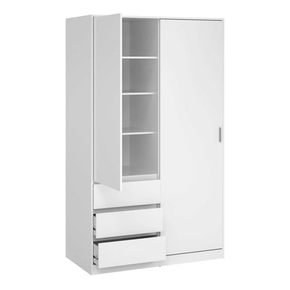 Budapest White Wooden Wardrobe 2 Doors 3 Drawers