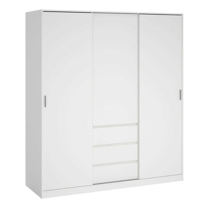 Budapest White Wooden Wardrobe 3 Doors 3 Drawers