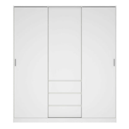 Budapest White Wooden Wardrobe 3 Doors 3 Drawers