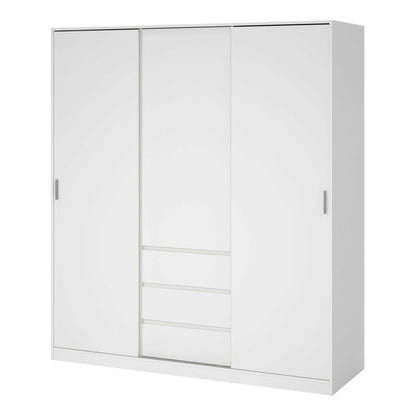 Budapest White Wooden Wardrobe 3 Doors 3 Drawers