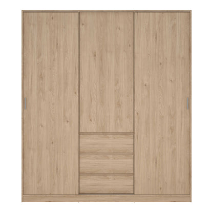Budapest Natural Oak Effect Wood Wardrobe 3 Doors 3 Drawers