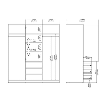 Budapest White Wooden Wardrobe 3 Doors 3 Drawers