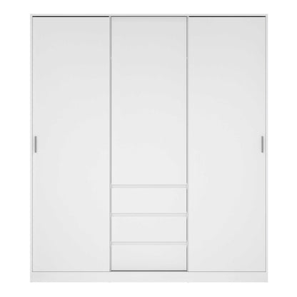 Budapest White Wooden Wardrobe 3 Doors 3 Drawers