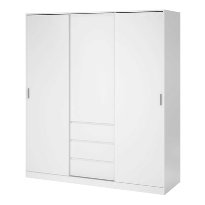 Budapest White Wooden Wardrobe 3 Doors 3 Drawers